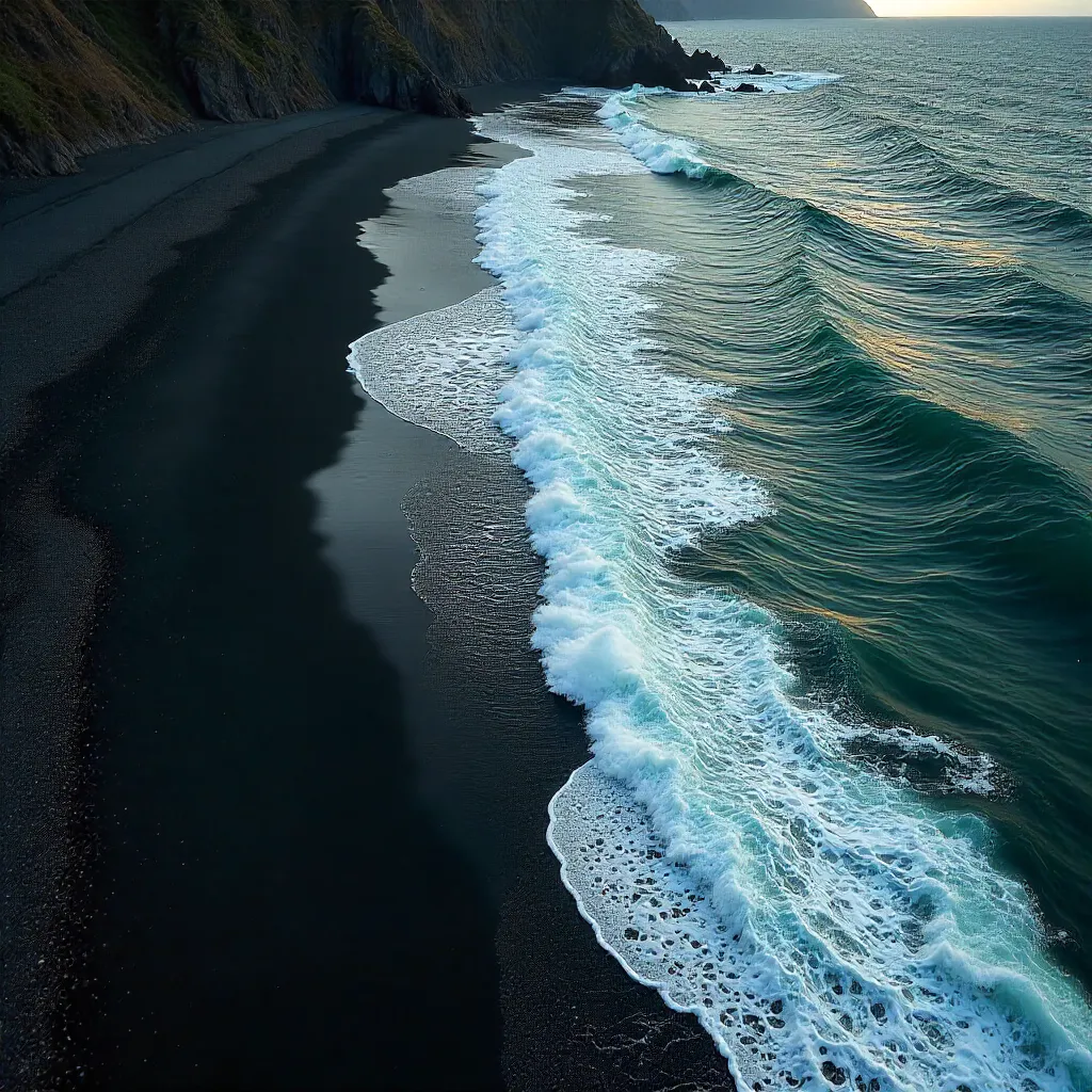 Aerial Clash on a Black Sand Beach