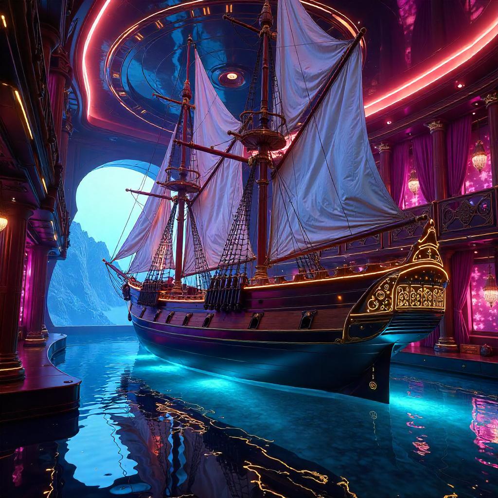 Neon Sail: 3D Ship Inside a Nightclub
