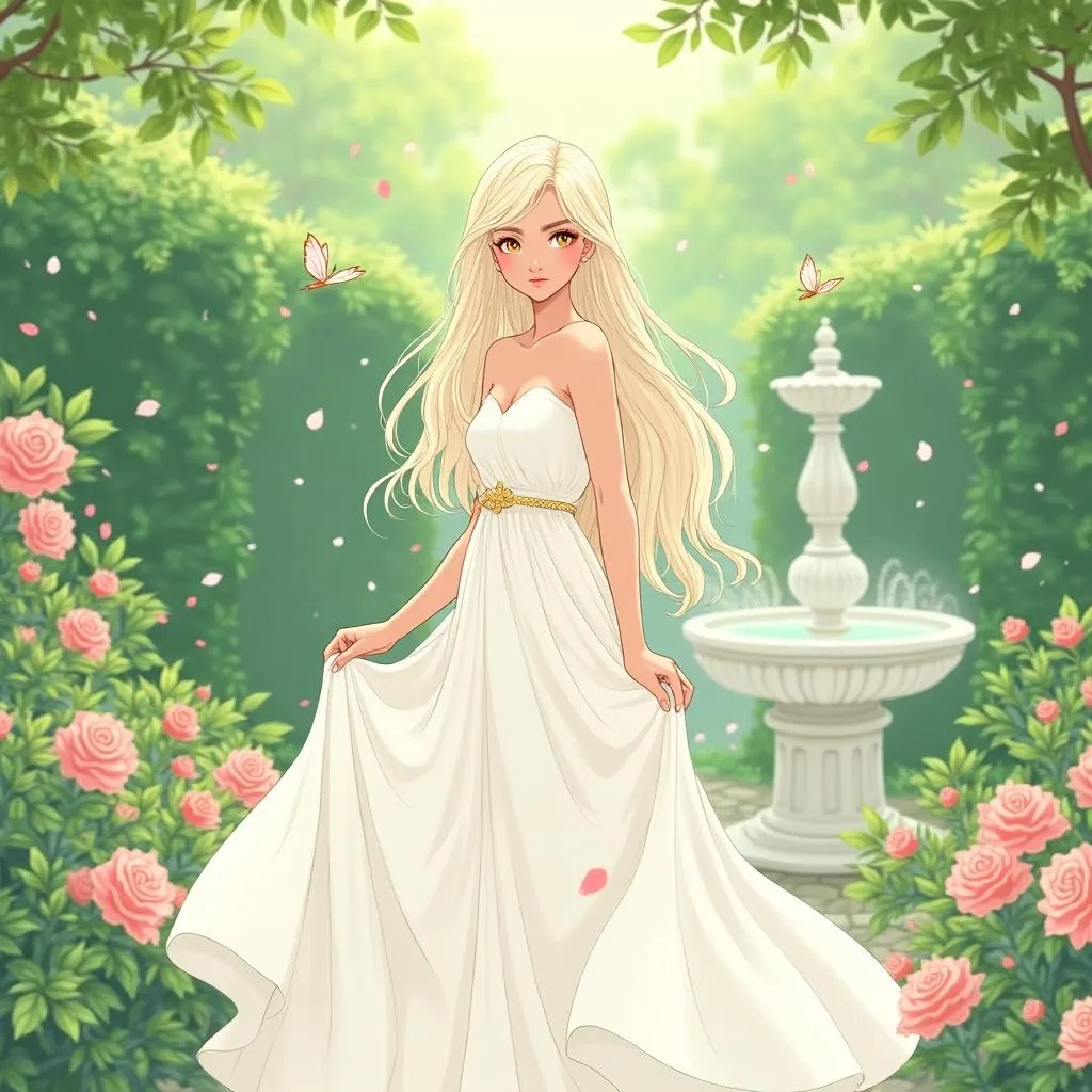Elegant Anime Woman in a Garden