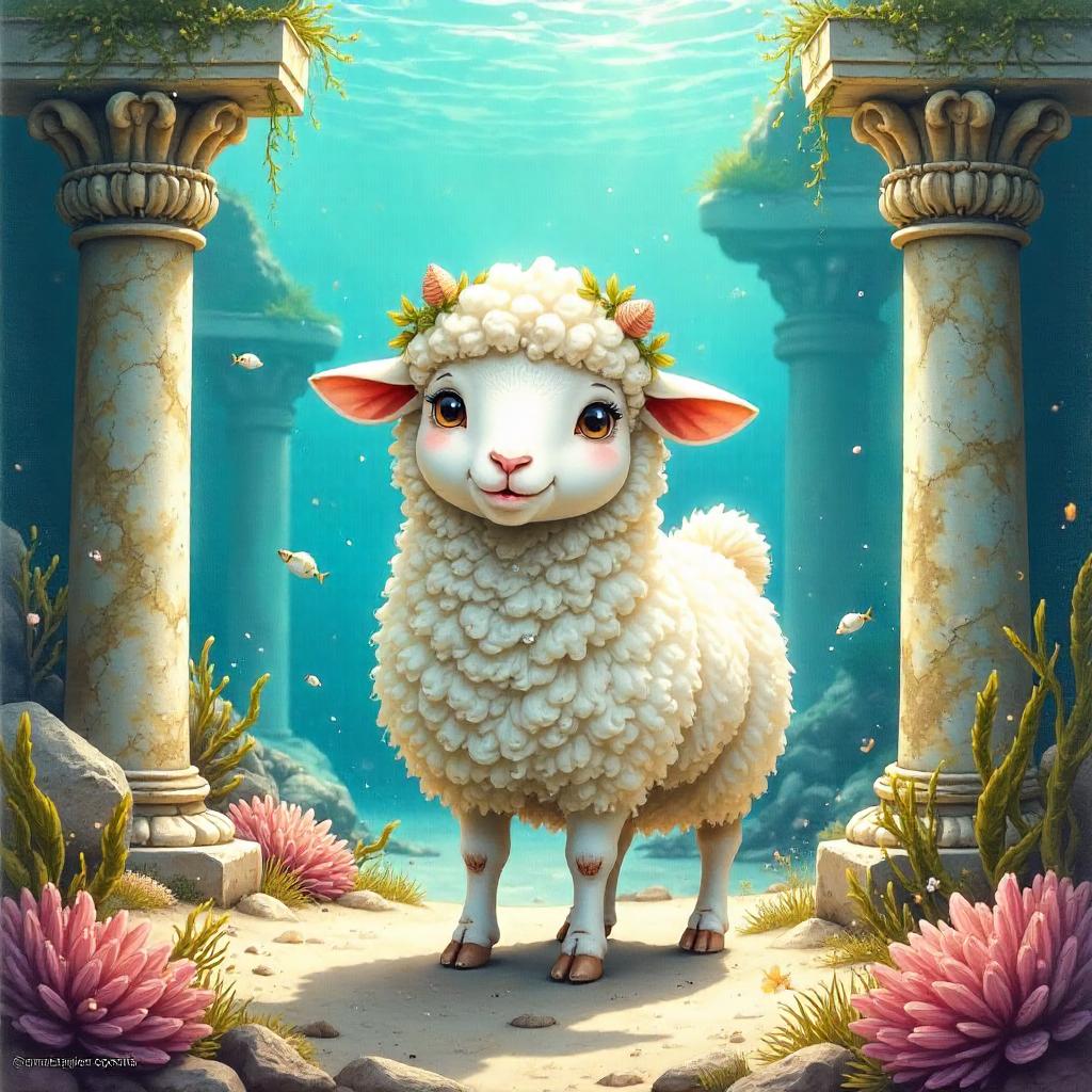 Watercolor Sheep in the Submerged Atlantis