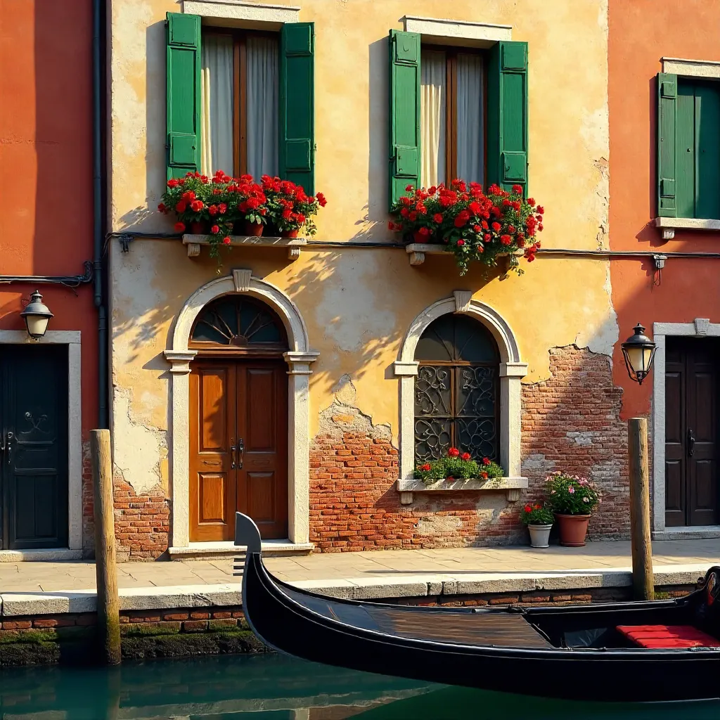 Charming Venetian Canalfront Storefront at Golden Hour