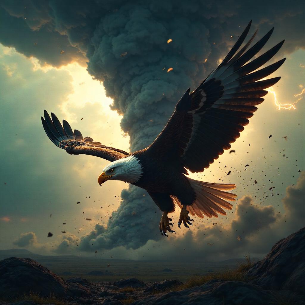 Epic 3D Eagle Amid a Turbulent Tornado