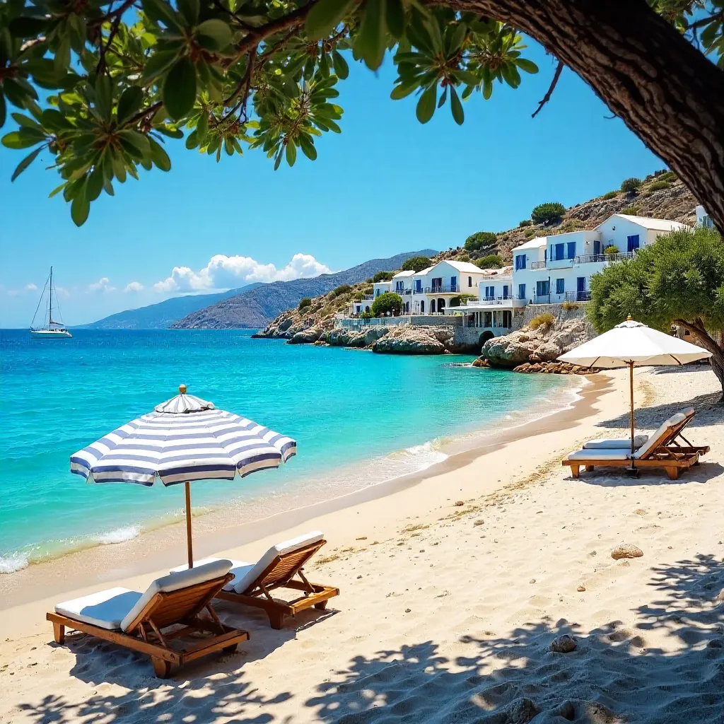 Serene Greek Beach: Blue Waves and Sunny Vibes