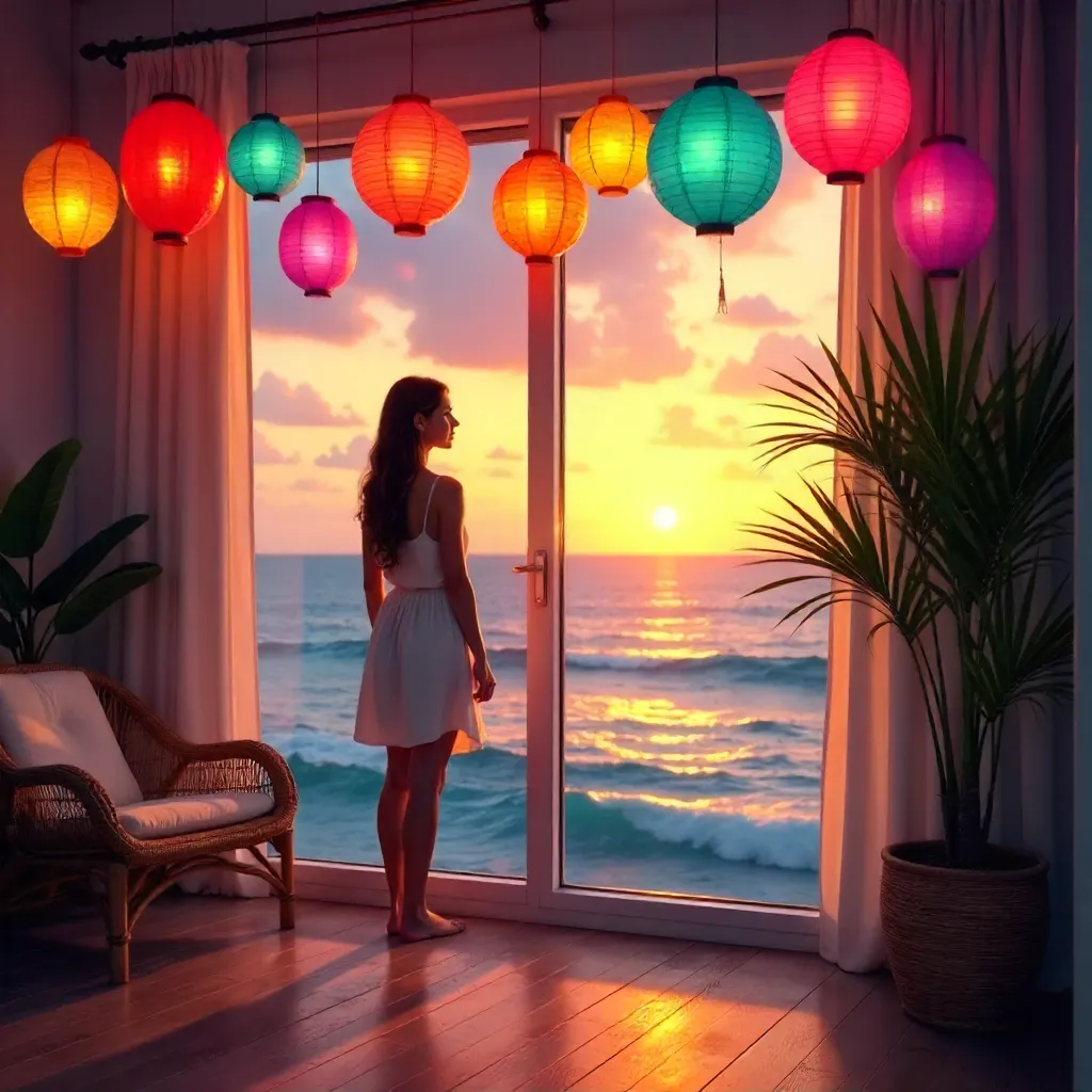 Lanterns Framing the Ocean View