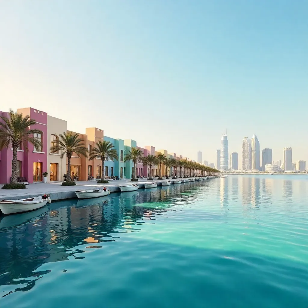 Pastel Waterfront Doha with Skyline Backdrop