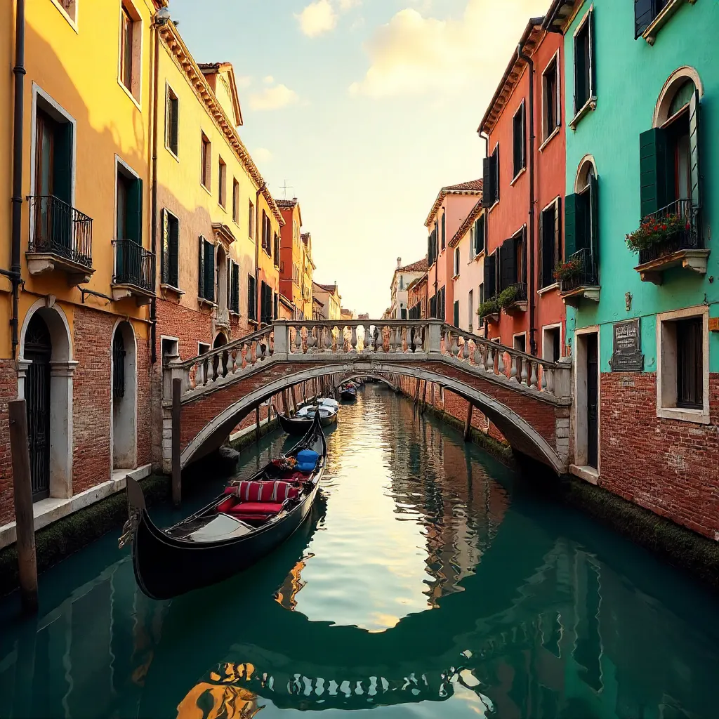 Venetian Canal: Historic Bridge and Colorful Facades