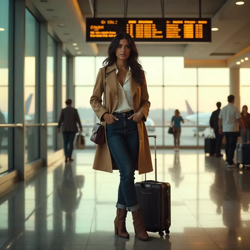 Photorealistic Latina Woman in an Airport Terminal