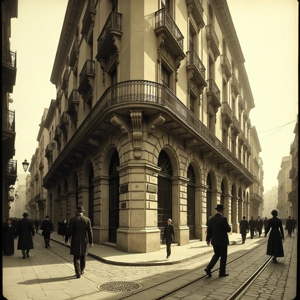 Vintage Barcelona Historic Building Street Scene