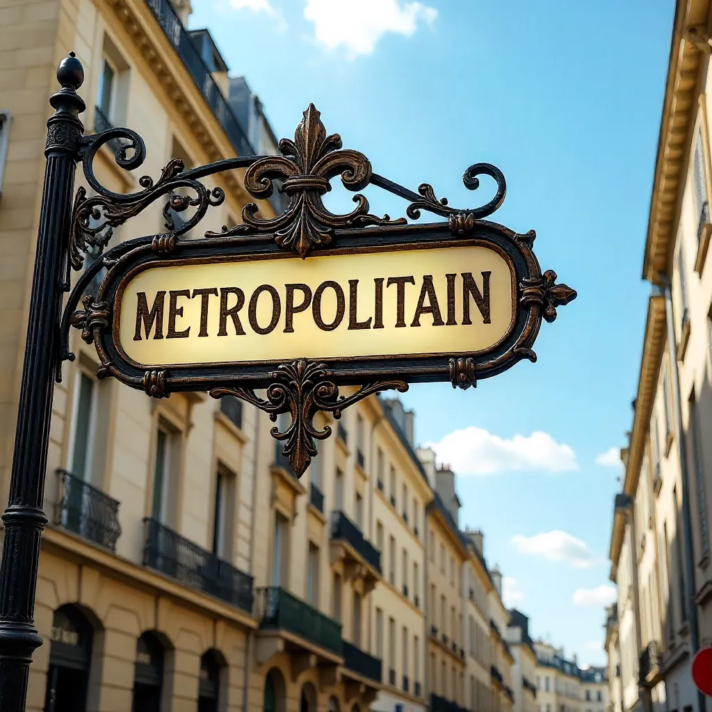 Elegant Metropolitain Sign with Parisian Haussmann Backdrop