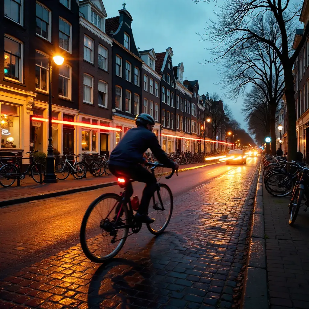 Blurred Motion: Cyclist Racing Through Amsterdam