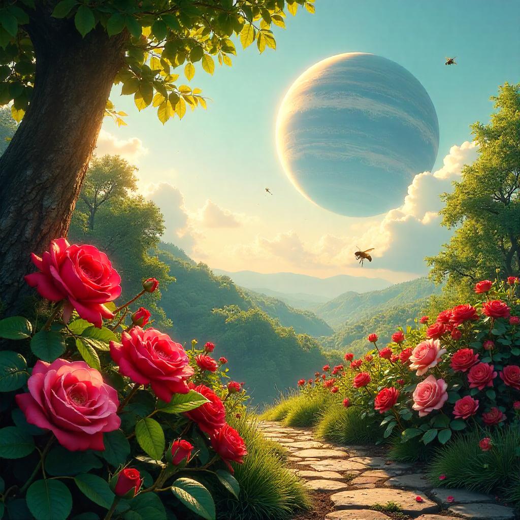 Photorealistic Planet in a Rose Garden