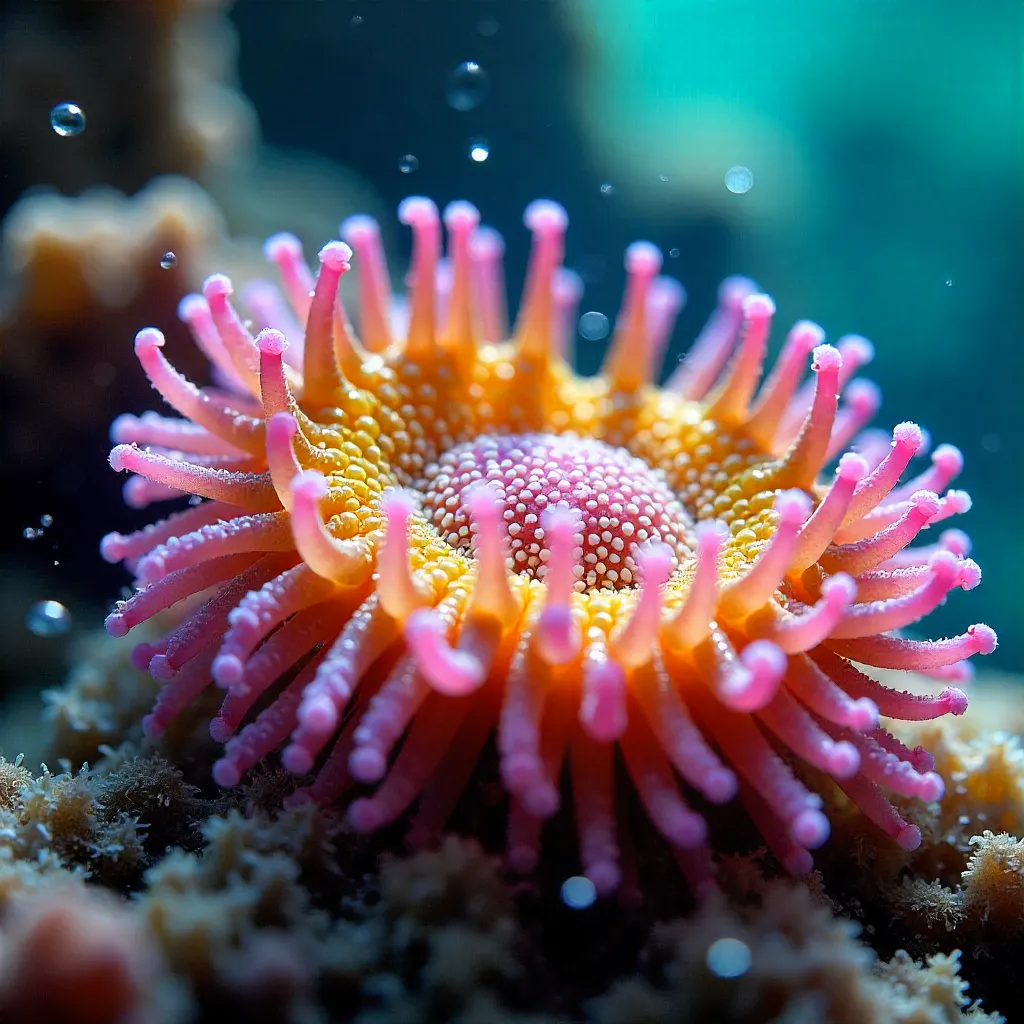 Vivid Close-Up of Colorful Sea Anemone Tentacles