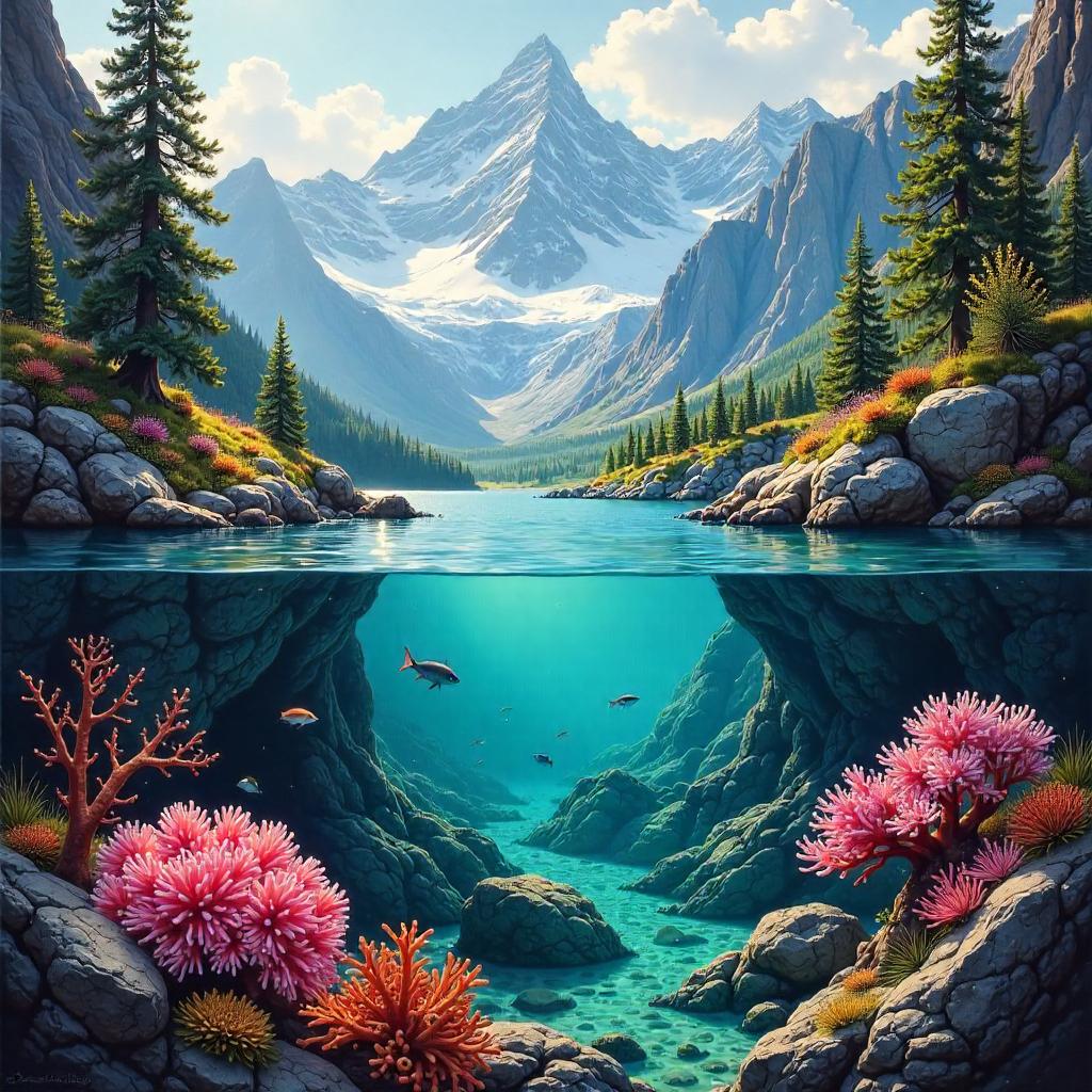 Coral Reef in a Mountain Valley – Alpine Oil Painting