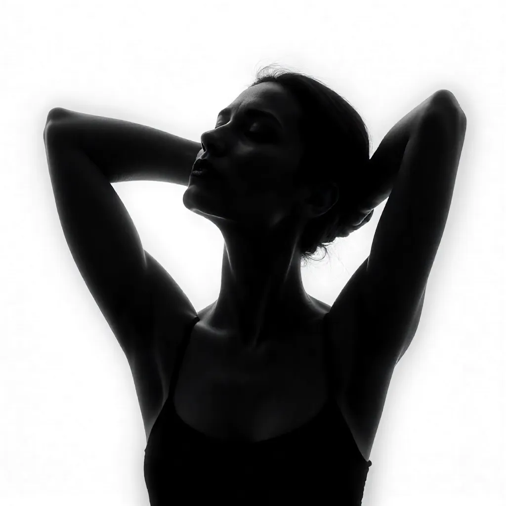 Minimalist B&W Portrait: Hands Behind Head