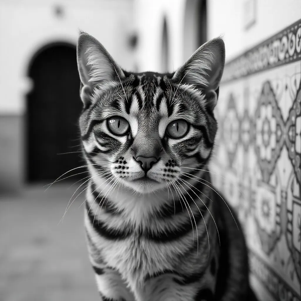 Serene Black-and-White Tabby Cat Portrait in Rabat, Morocco
