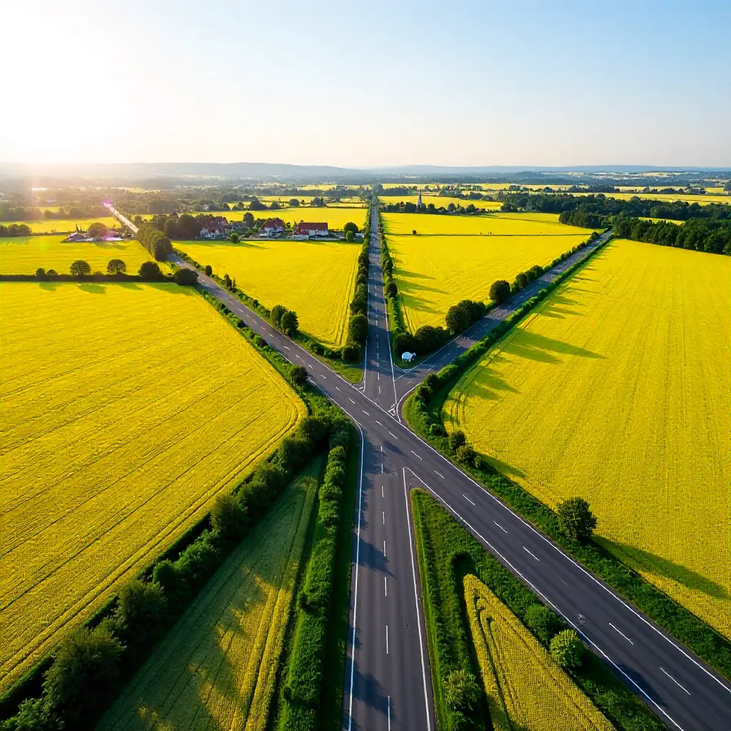 Aerial Crossroads Over Romanian Canola Fields