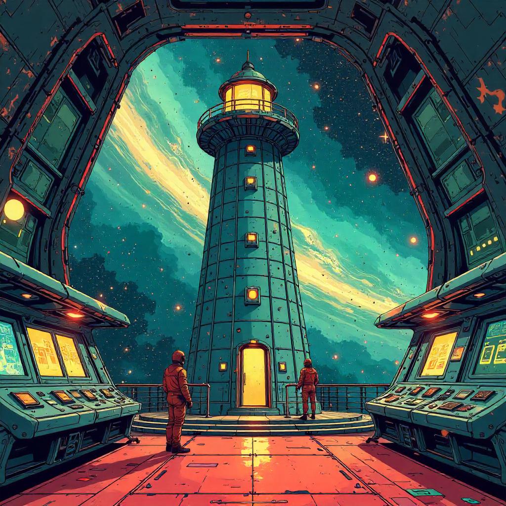 Lighthouse Aboard a Cosmic Starship (Comic Style)