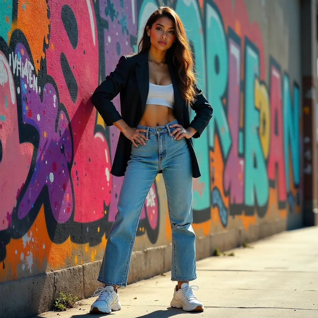 Confident Urban Woman Against Vibrant Graffiti