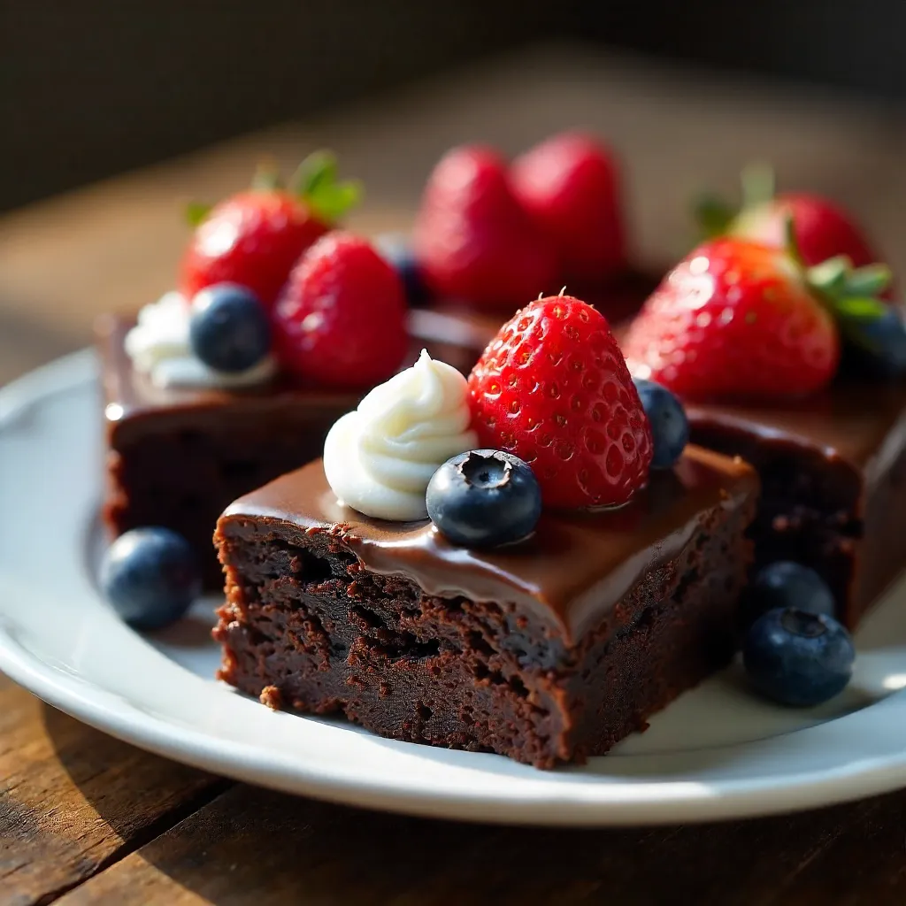 Mouthwatering Chocolate Brownies with Fresh Berries and Whipped Cream