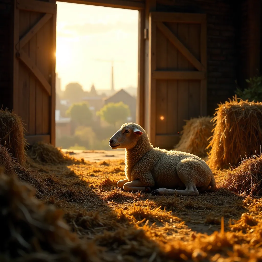 Sunlit London Barn Sheep at Golden Hour