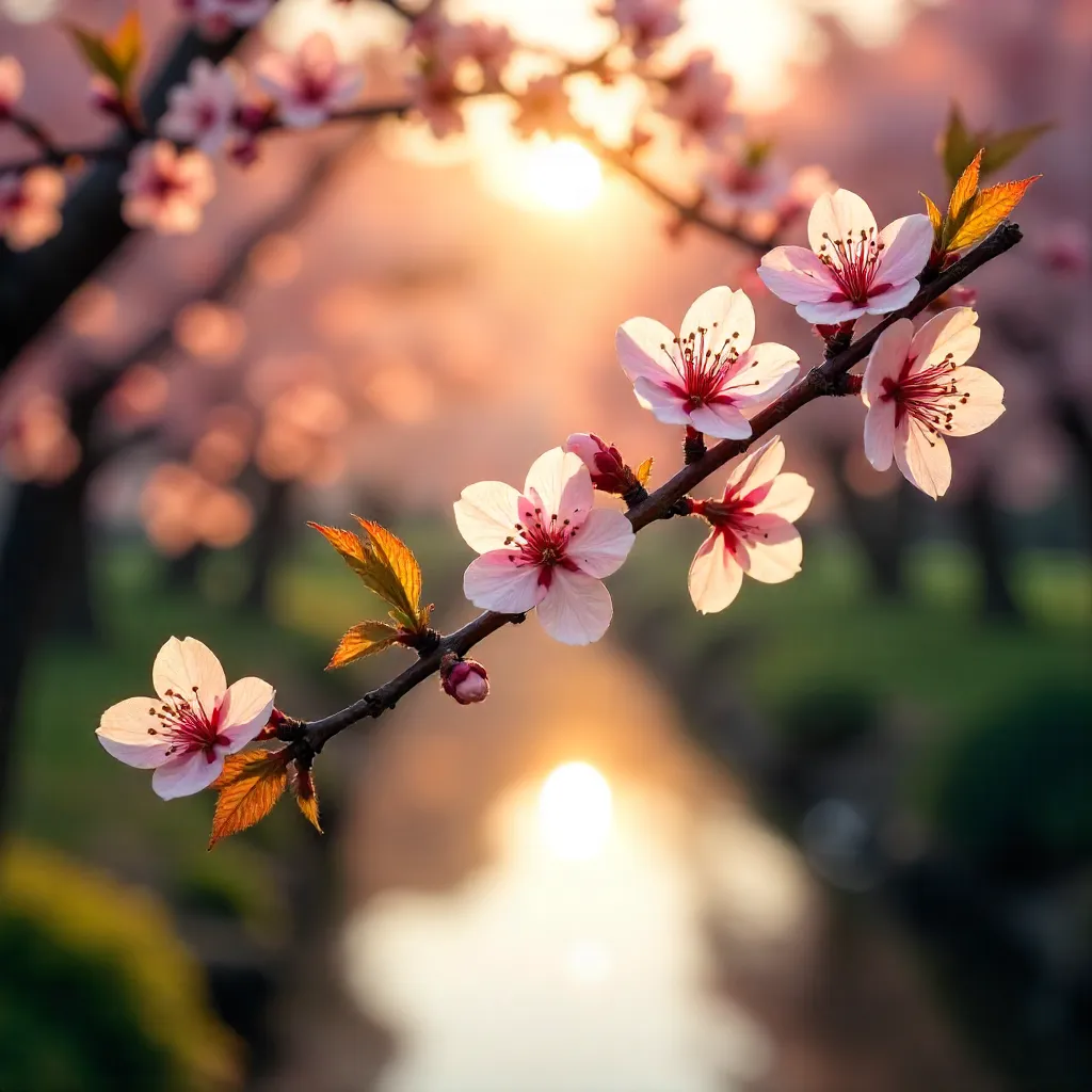 Golden Hour Sakura: Delicate Cherry Blossoms of Rebirth