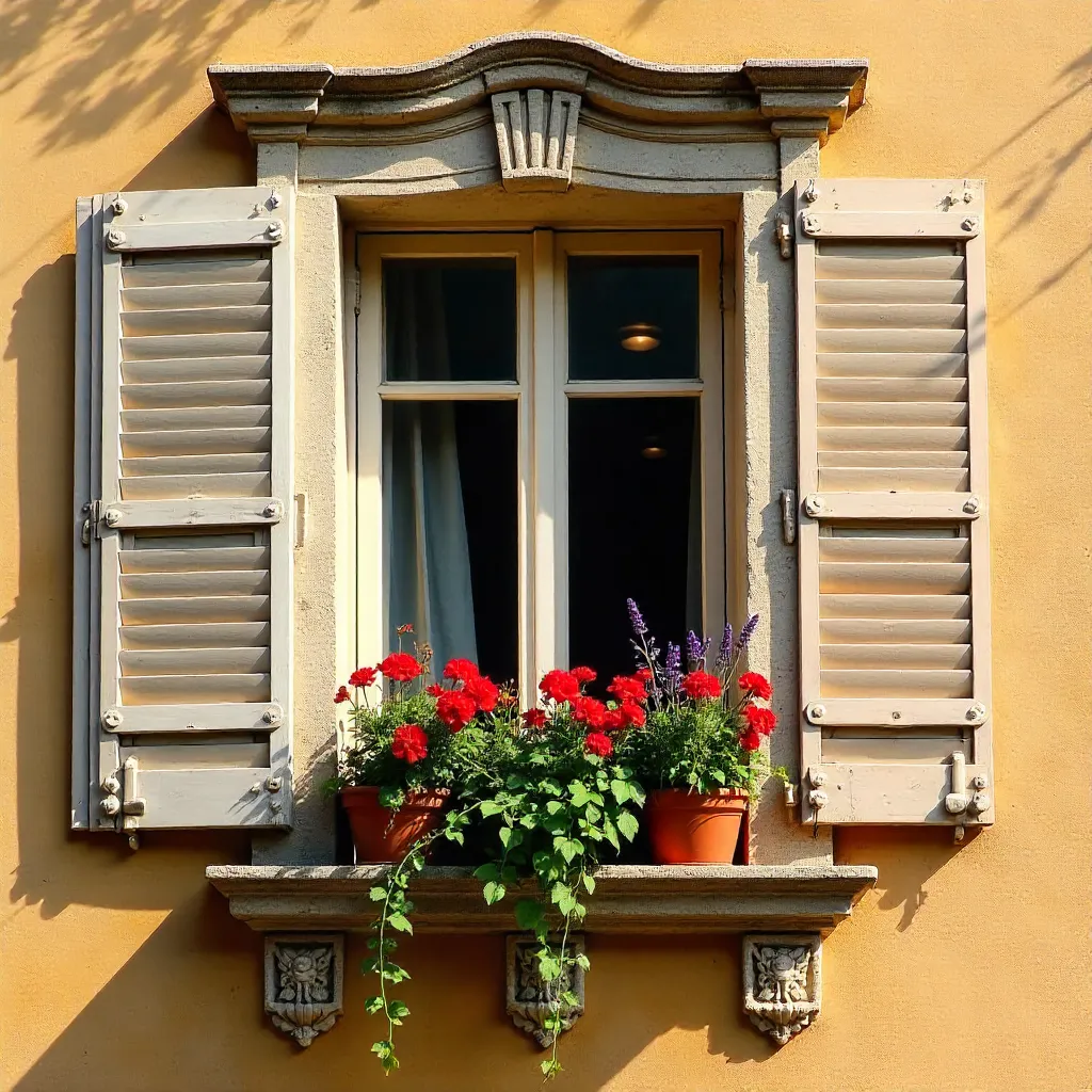 Close-up of an Ornate Aix-en-Provence Window with Flowers