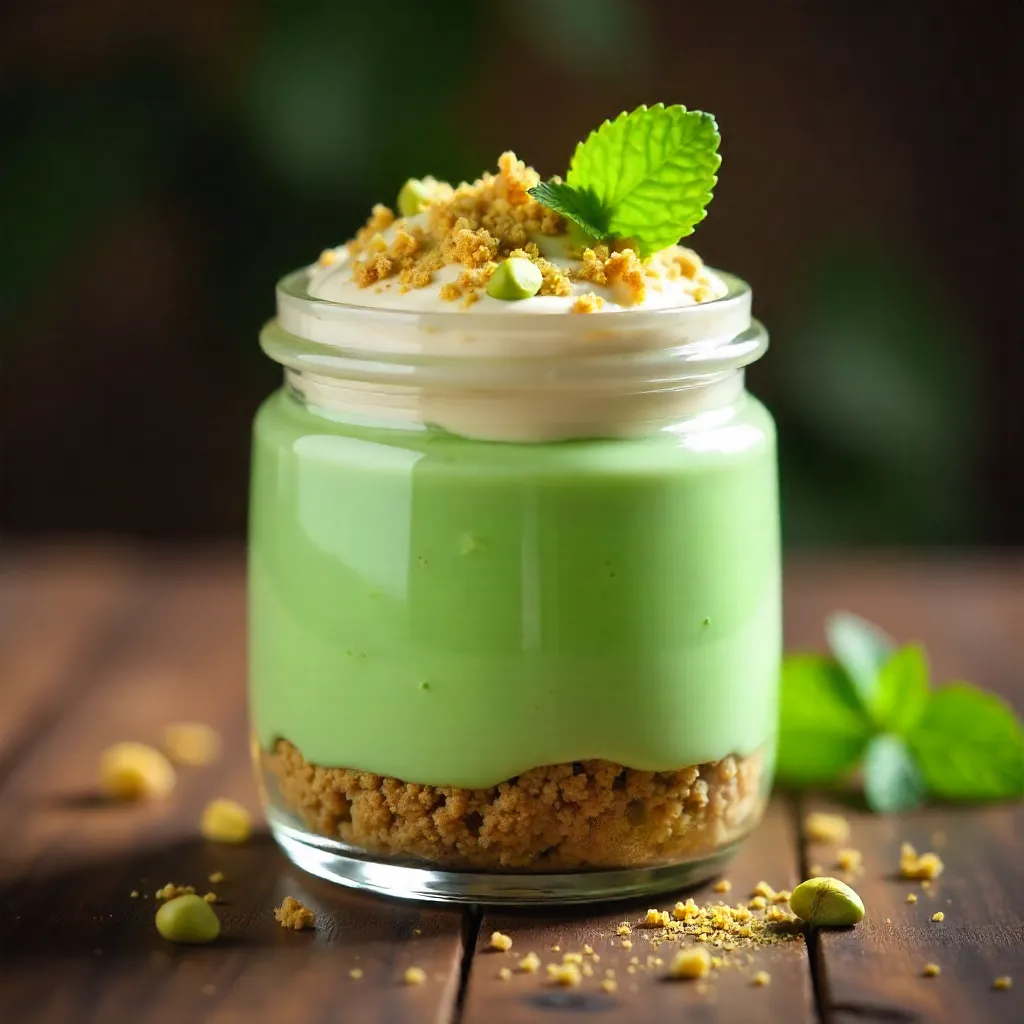 Creamy Matcha Dessert in a Jar with Pistachios