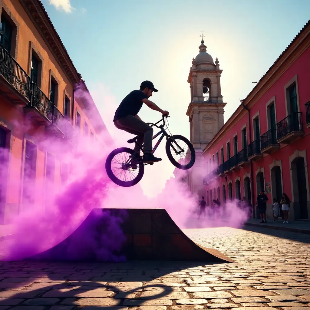 BMX Trick in Heroica Puebla de Zaragoza with Purple Smoke