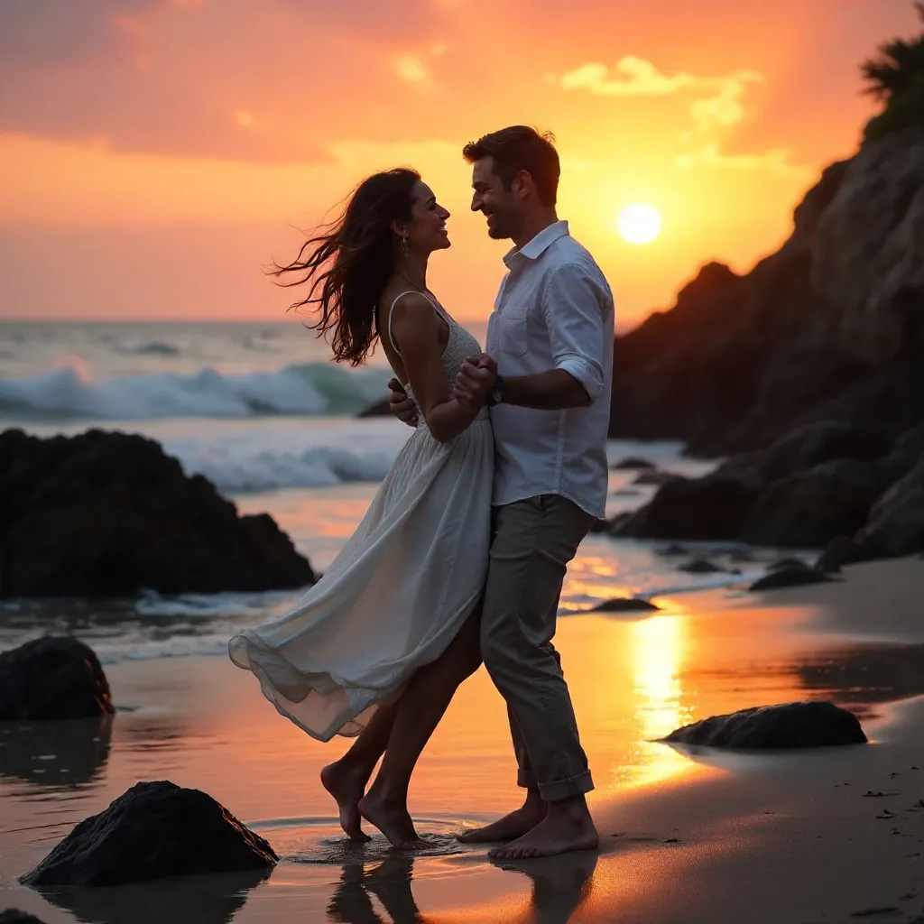Sunset Dance on a Rocky Beach