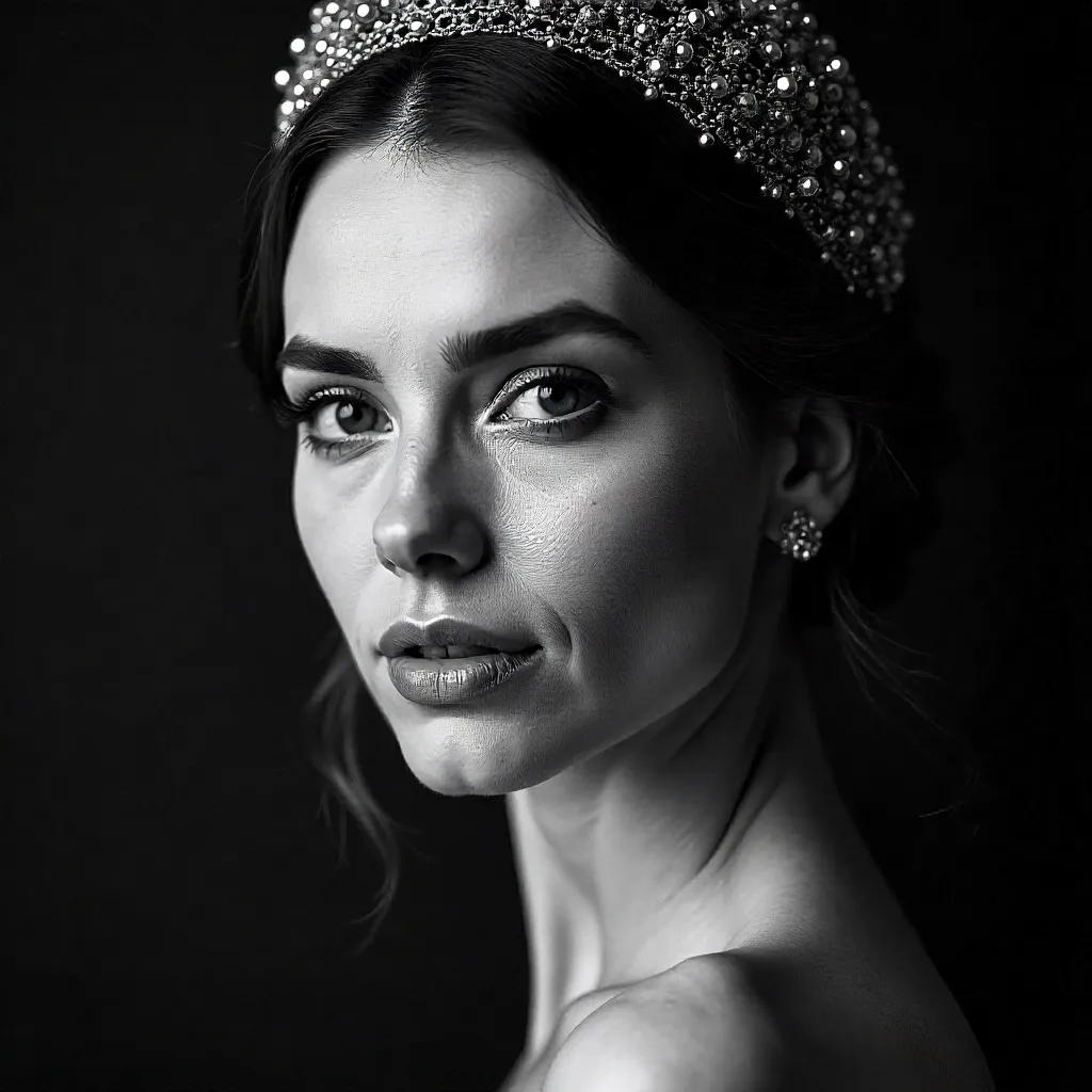 Monochrome Elegance: Beaded Headdress Portrait