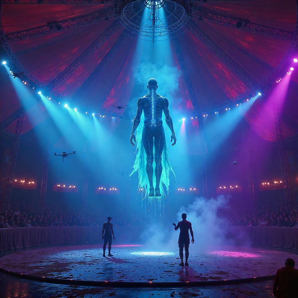 Neon Wraith in a Cyberpunk Circus Tent