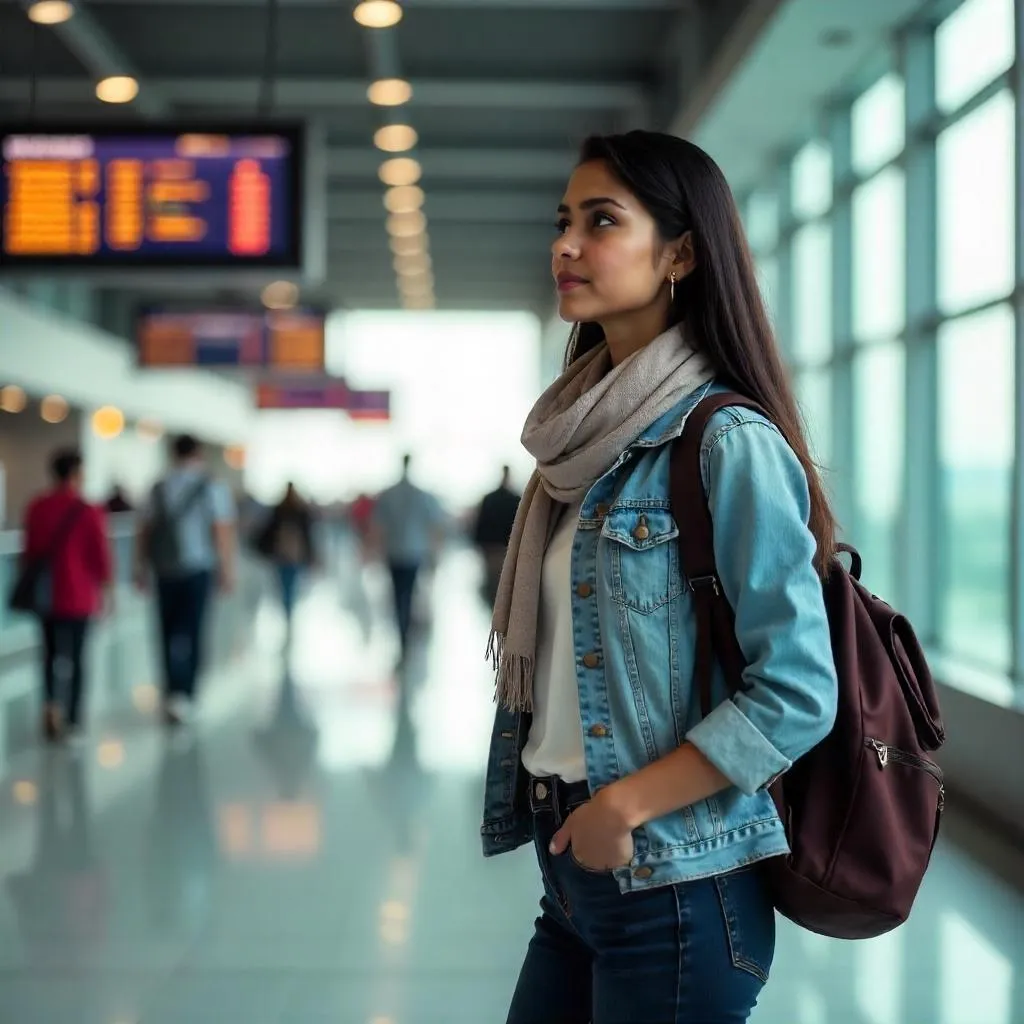 Photorealistic Portrait of a Young Indian Woman at an Airport