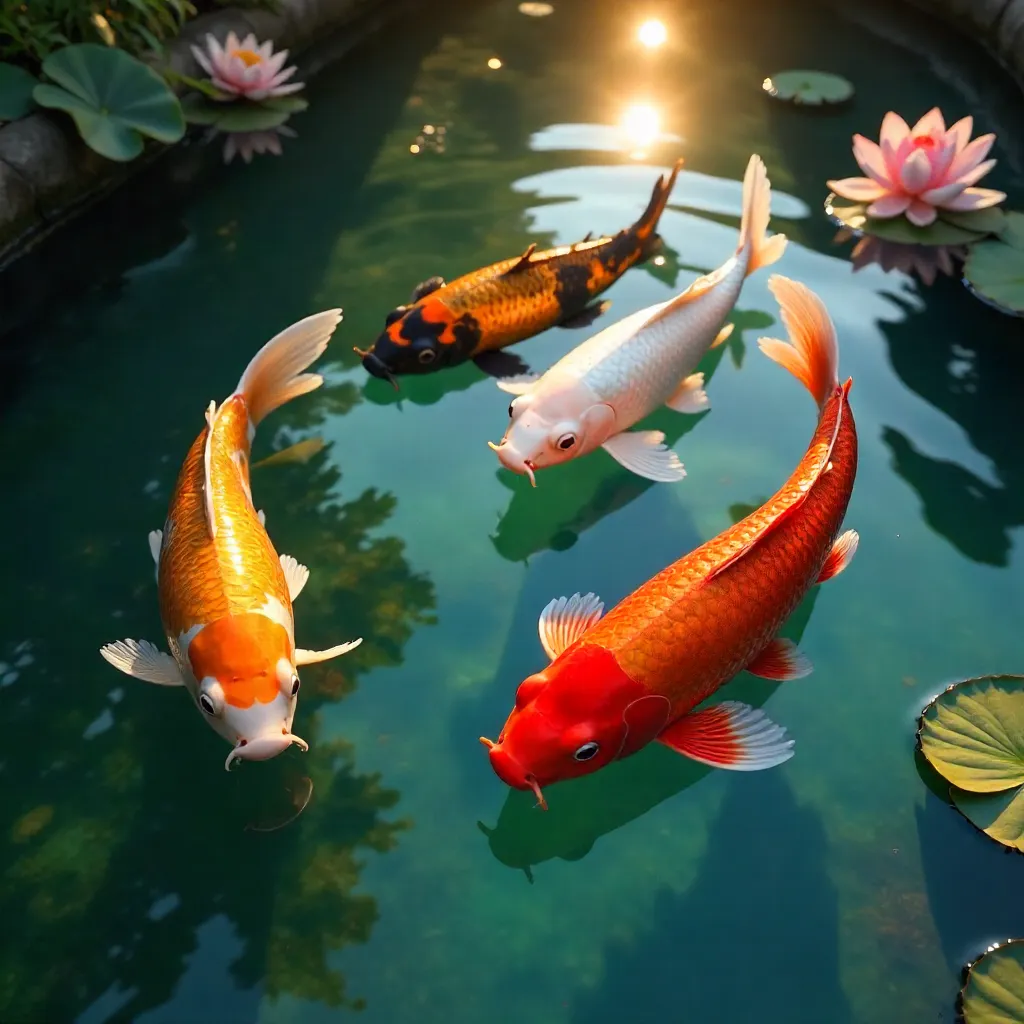 Colorful Koi Gracefully Gliding in a Serene Pond