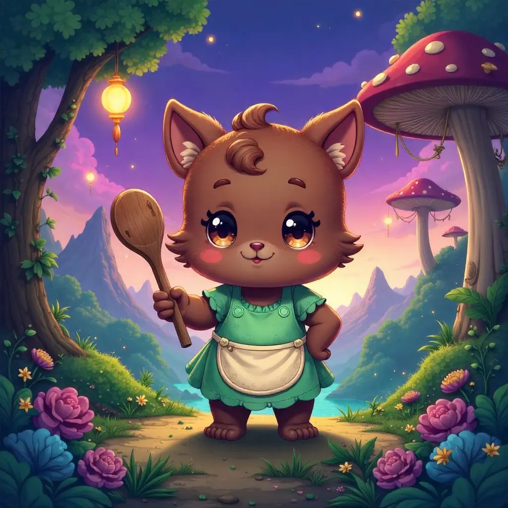 Kawaii brownie in a magical anime realm
