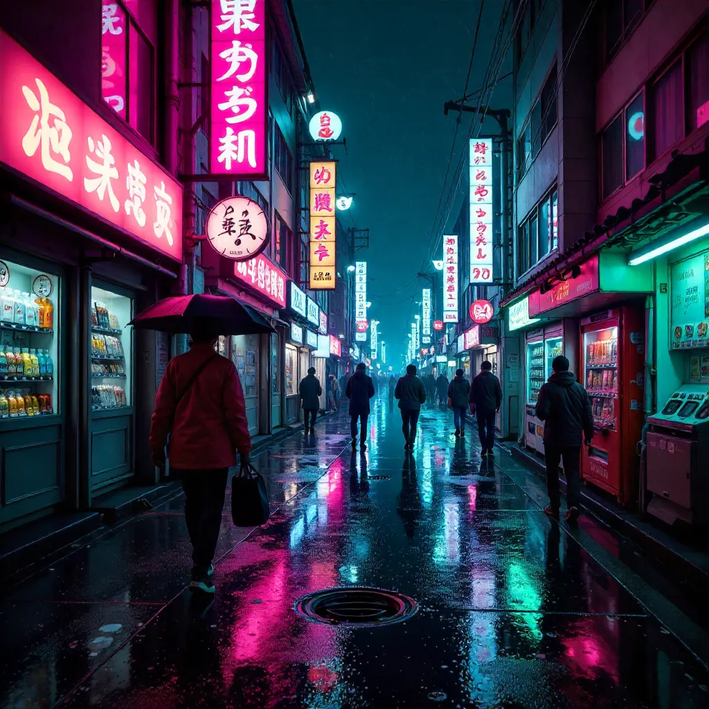 Neon Night on a Rain-Slick Tokyo Street