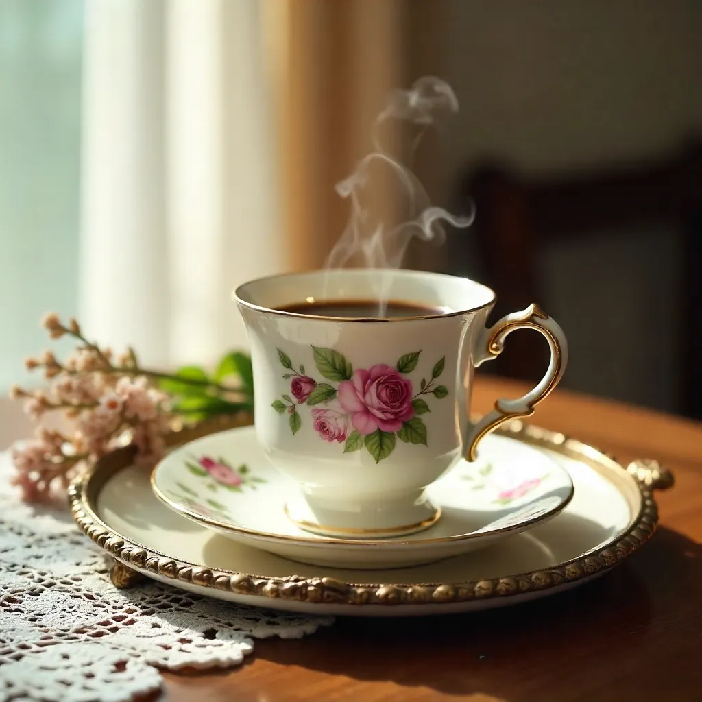 Floral Coffee Cup on a Vintage Tray
