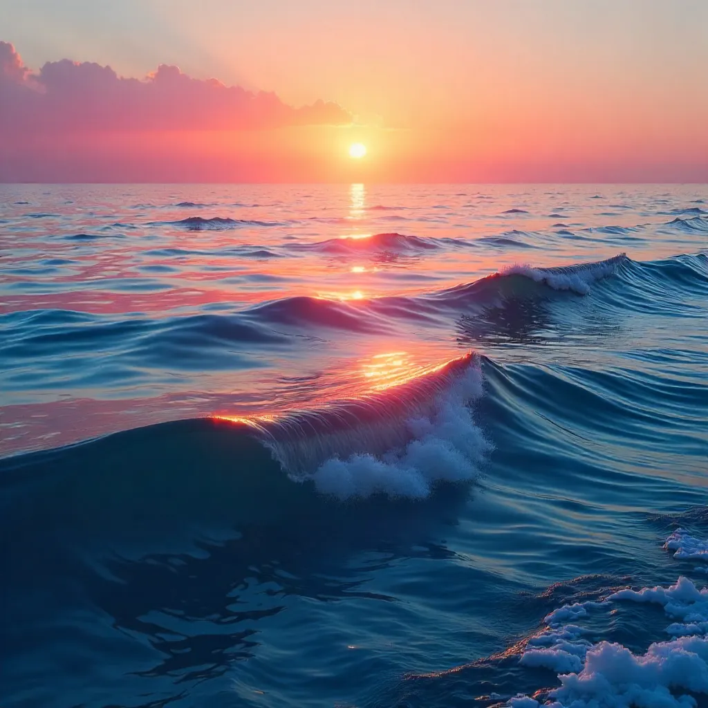 Sunset Waves over a Tranquil Ocean