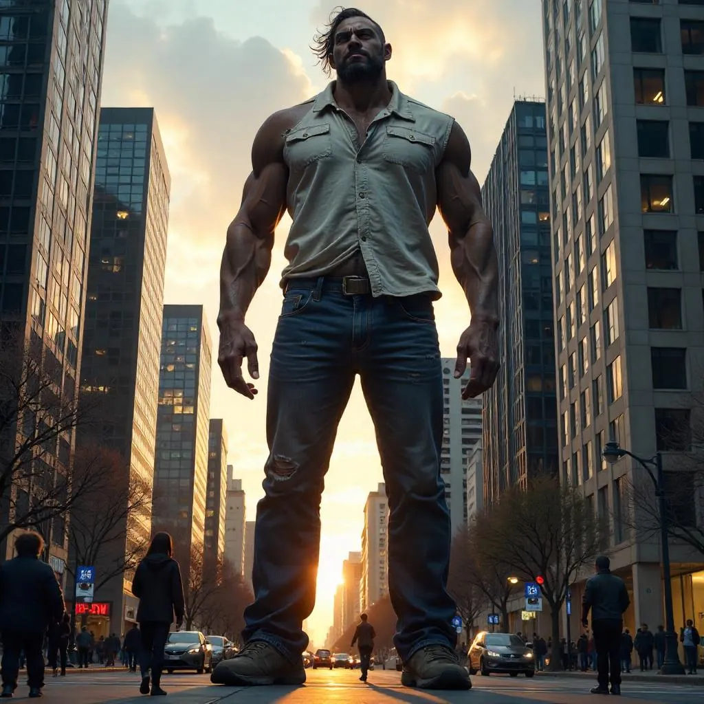 Giant in the City: A Photorealistic Street Scene