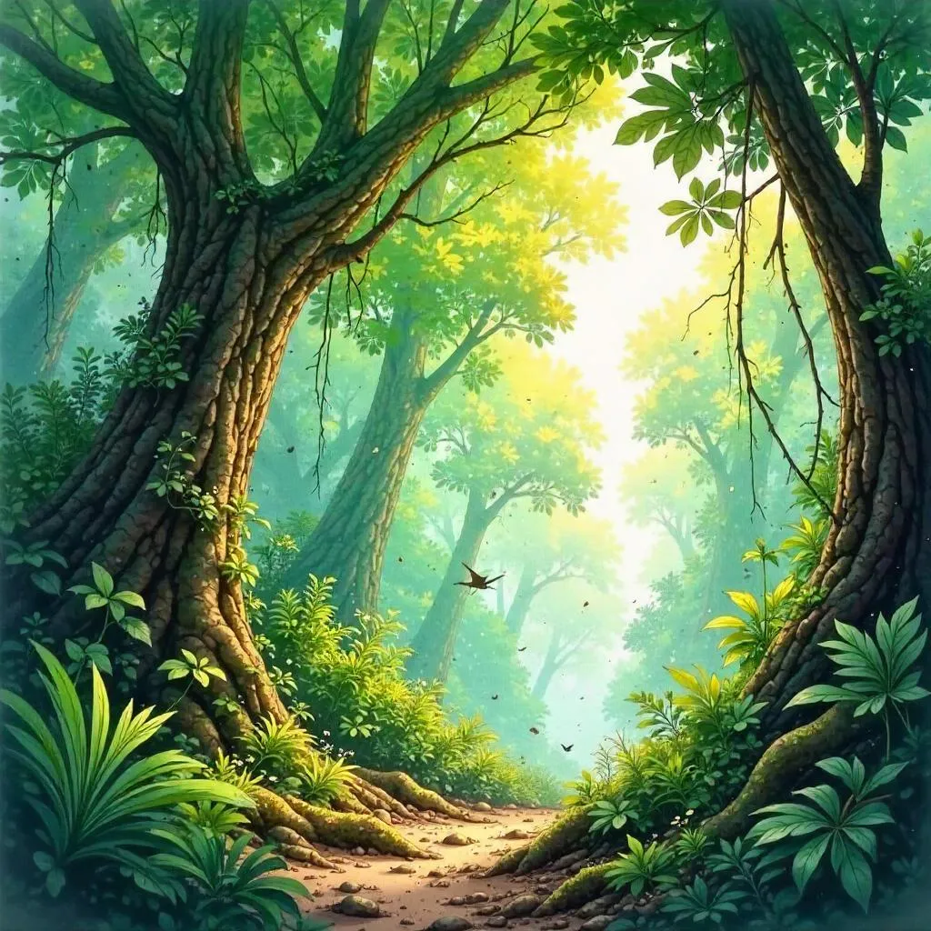 Earthquake in Jungle Canopy - Watercolor