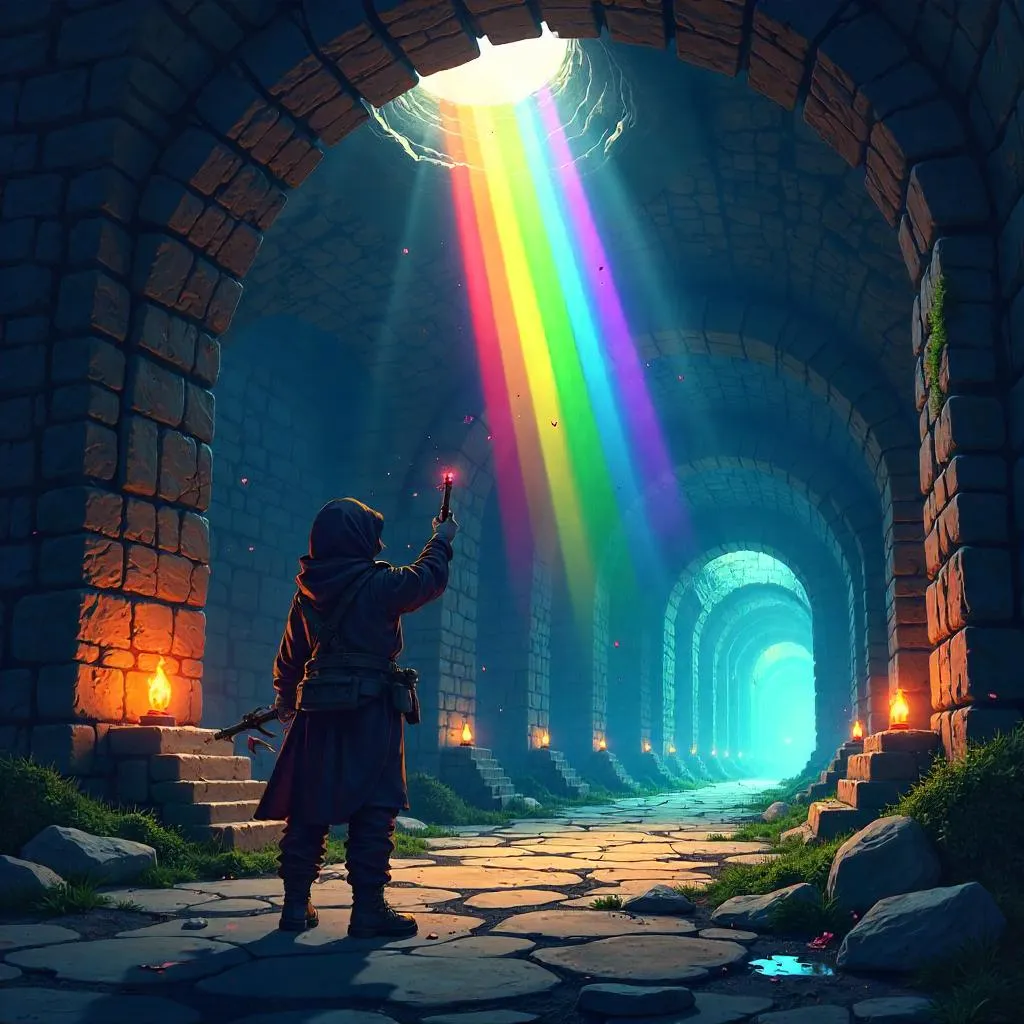 Rainbow in the Dungeon: An Anime Fantasy Scene