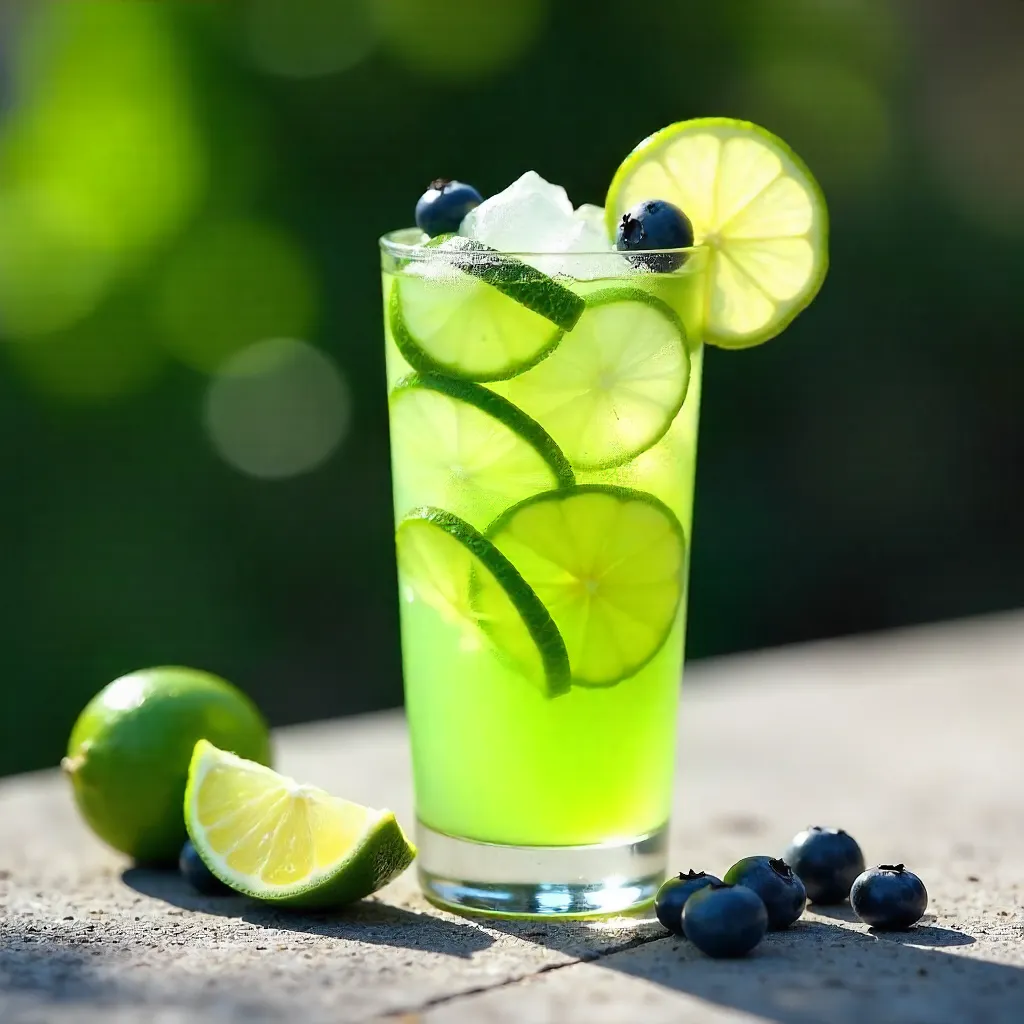 Lime-Cucumber-Blueberry Summer Refresher on Concrete