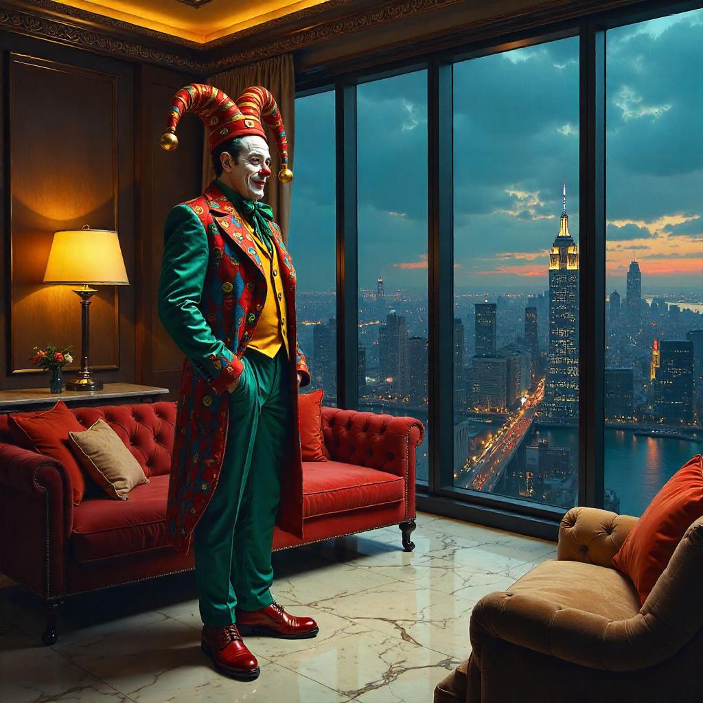 Jester in a Penthouse: An Oil Painting
