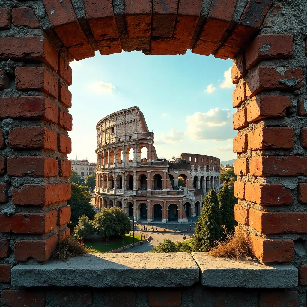 Colosseum through a Rustic Brick Window