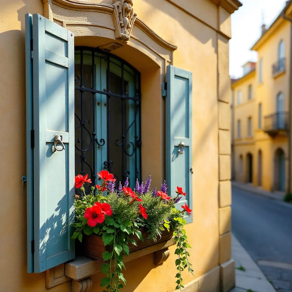 Ornate Aix Window with Flowers in Provence