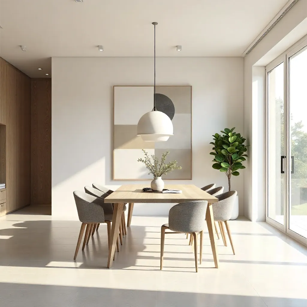 Spacious Minimal Dining Room with Abstract Art in Soft Daylight