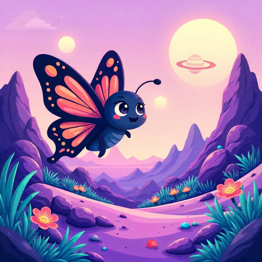 Butterfly on an Alien Planet - Cartoon Scene