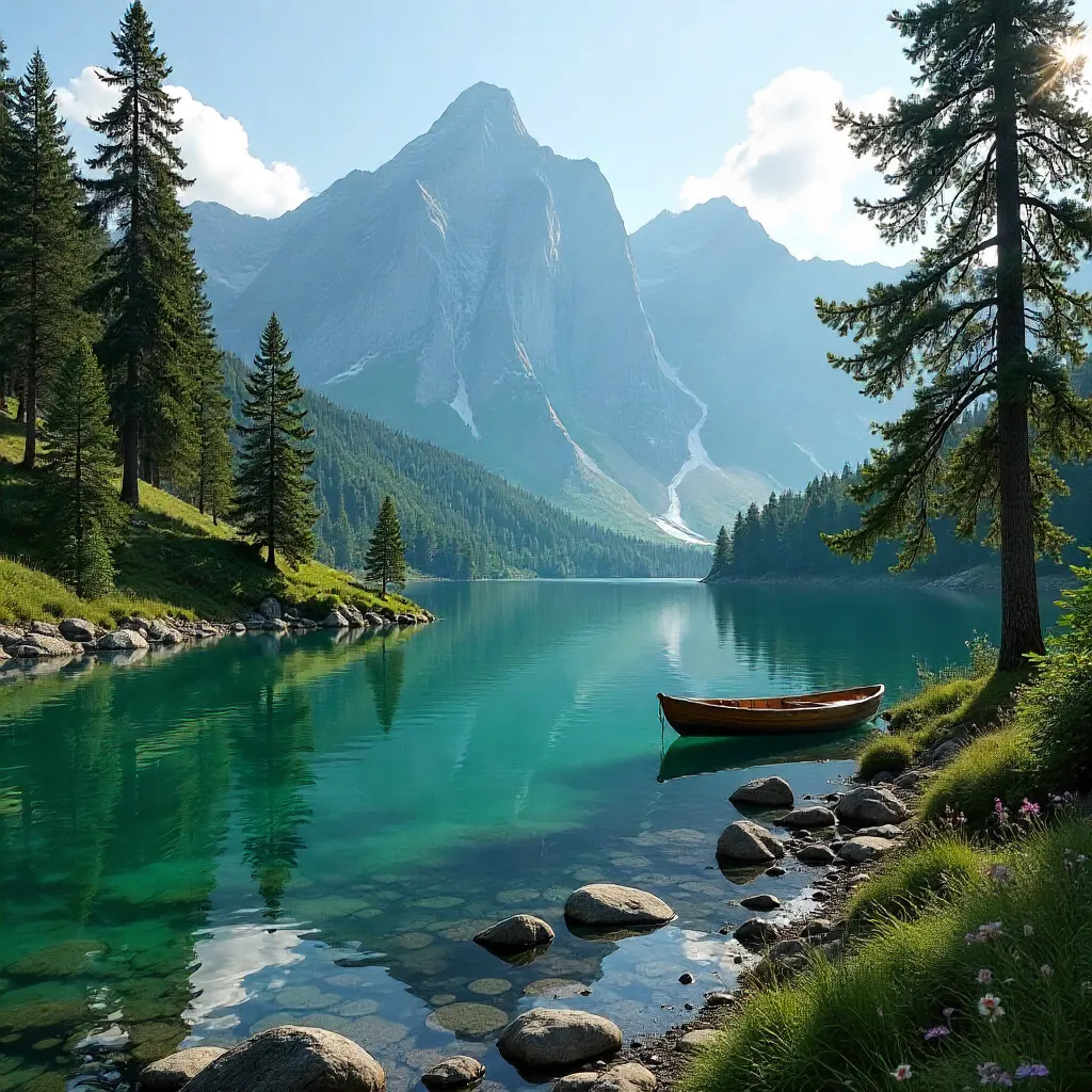 Emerald Grüner See Amid Alpine Forests
