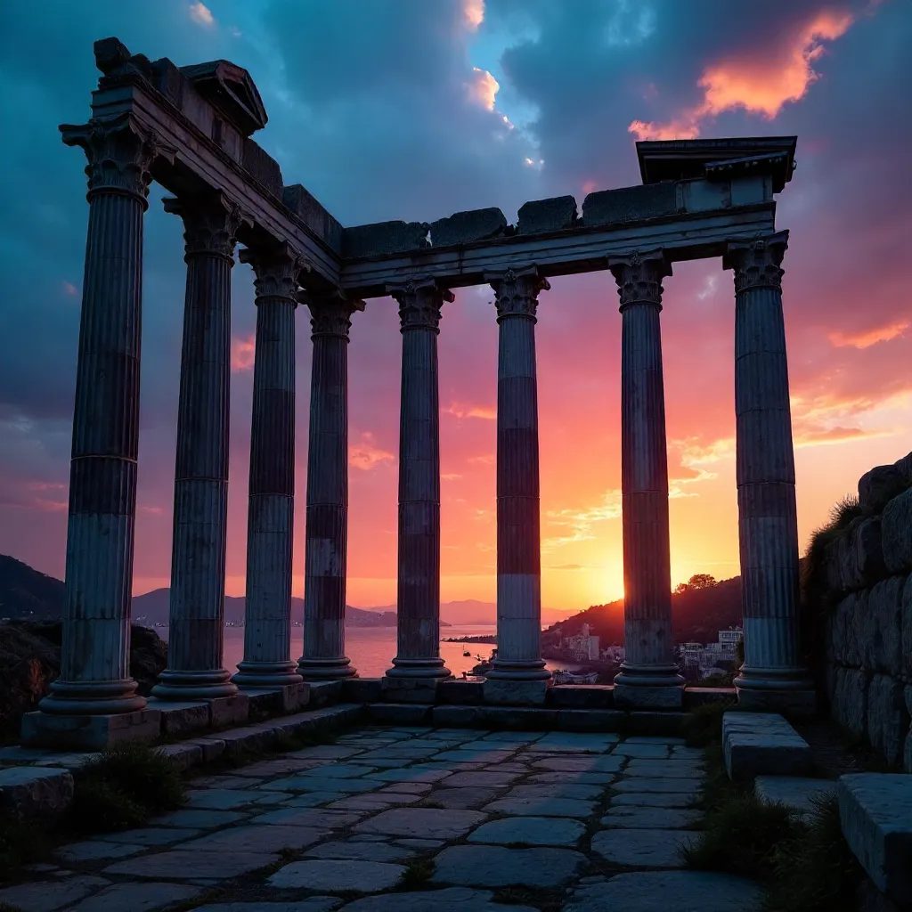 Twilight Silhouette of Roman Columns in İzmir