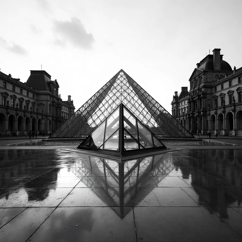 Monochrome Louvre Pyramid at Dawn