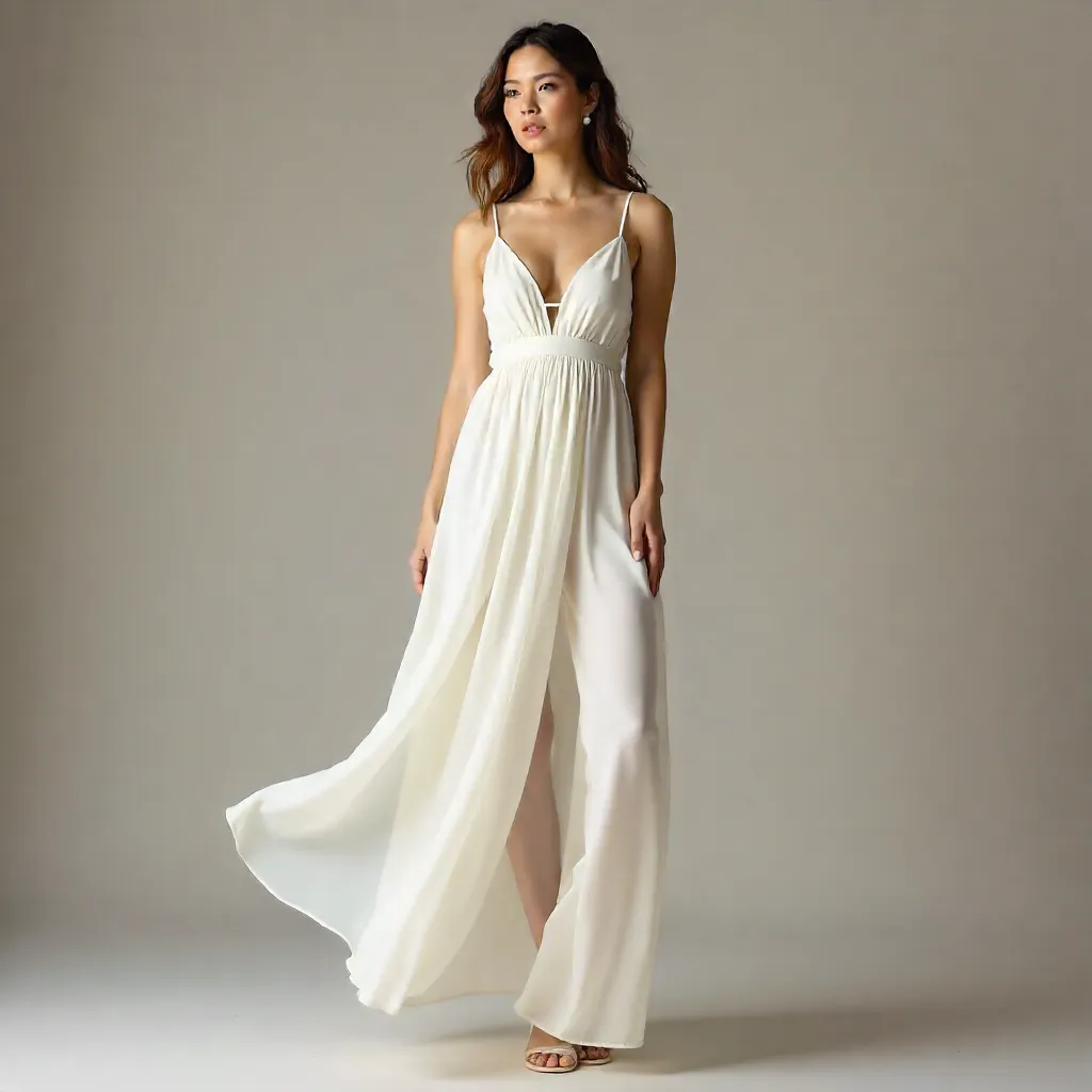 Graceful Portrait: Woman in a Flowing White Dress
